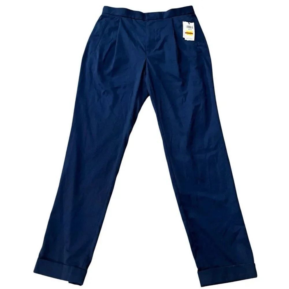 Alfani Mens 32 x 32 Navy Dress Pants Solid Stretch Pleated Cuffed Slacks NWT
